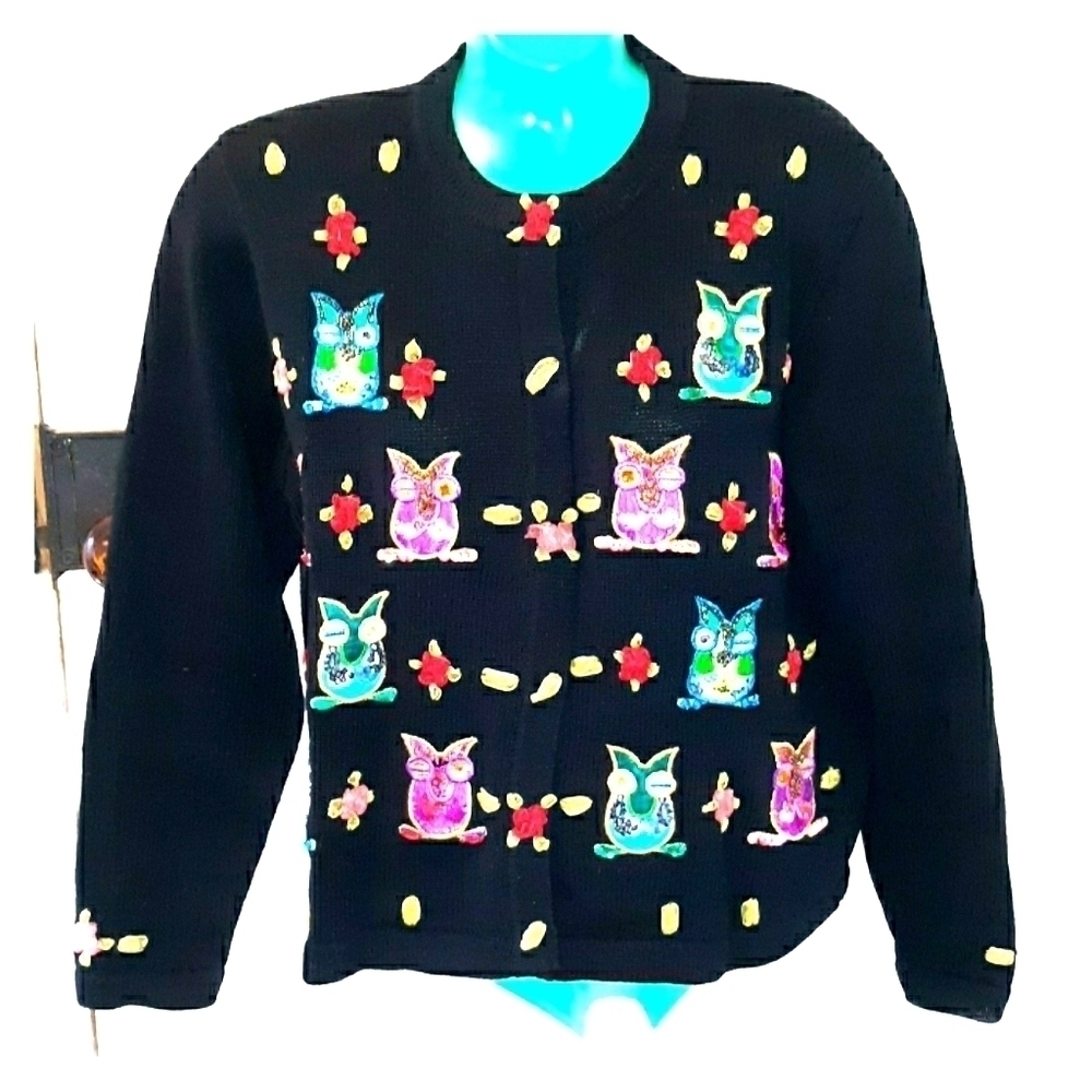 Jack B Quick vintage owl sequins sweater medium